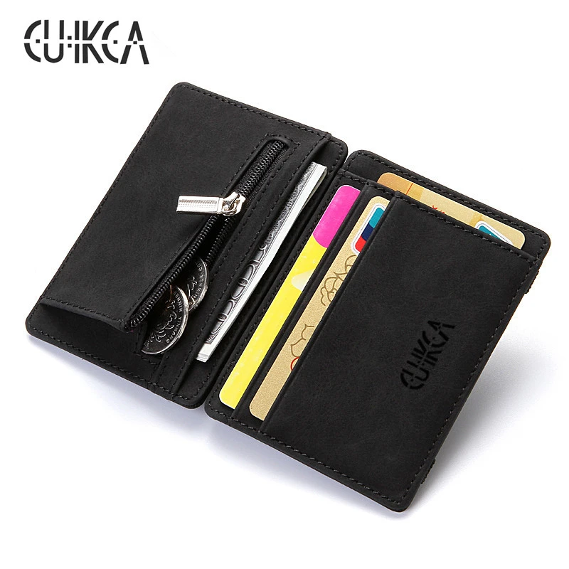 CUIKCA Magic Wallet Magic Money Clip Zipper Coins Wallet Purse Carteira Unisex Nubuck Leather Slim Wallet ID Credit Card Cases