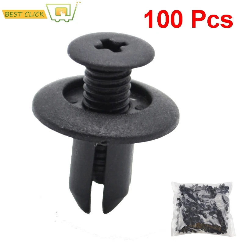 100pcs 8mm Hole Door Rivet Plastic Clip Fasteners Black Cars Lined Cover Barbs Rivet Auto Fasteners Retainer Push Pin Clips