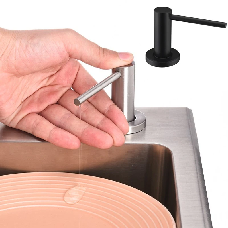 2Color Solid Stainless Steel Kitchen Sink Black Liquid Soap Dispenser  Large Capacity Pump Soap Dispenser Liquid Detergent
