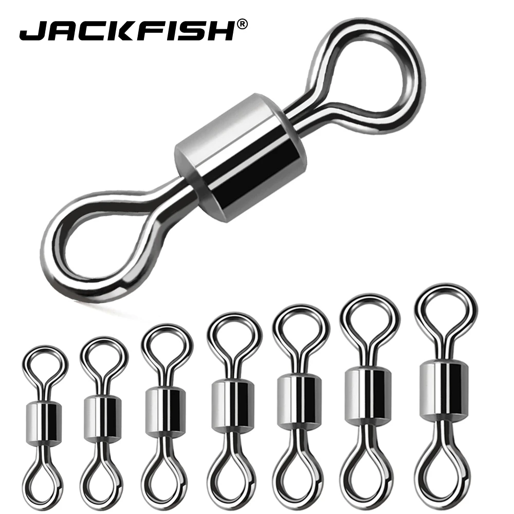 JACKFISH Stainless Steel Fishing Connector 8-word ring connector Rolling Swivel Solid Ring 50Pcs/lot Fishing Hook Tools