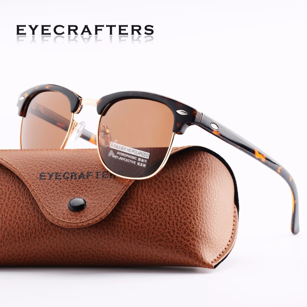 Tortoise Designer Inspired Classic Half Frame Horned Semi-Rimless Mens Womens Fashion Sunglasses Polarized Retro Eyewear 3016