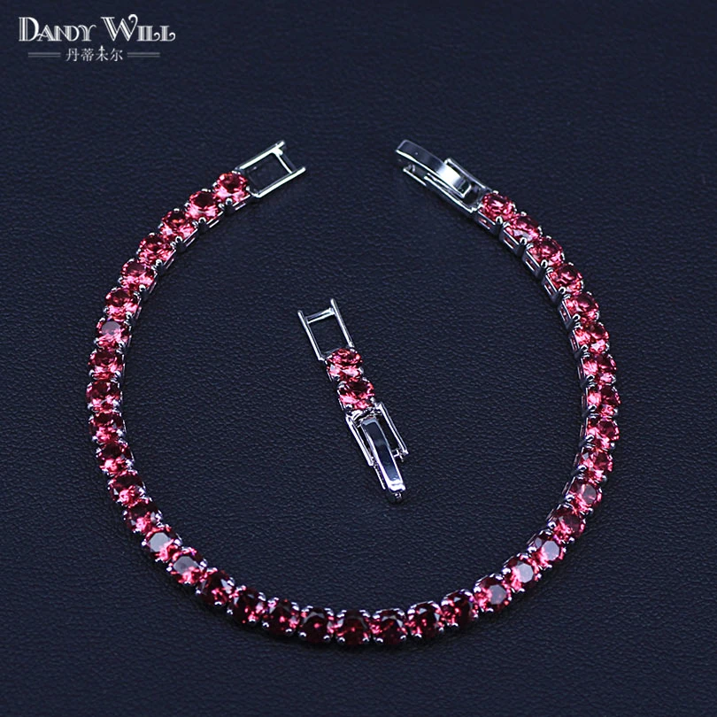 New Fashion Royal Tennis Bracelet For Women Silver Color Big Cubic Zirconia Rose Red Stone Connected Party Charm Jewelry