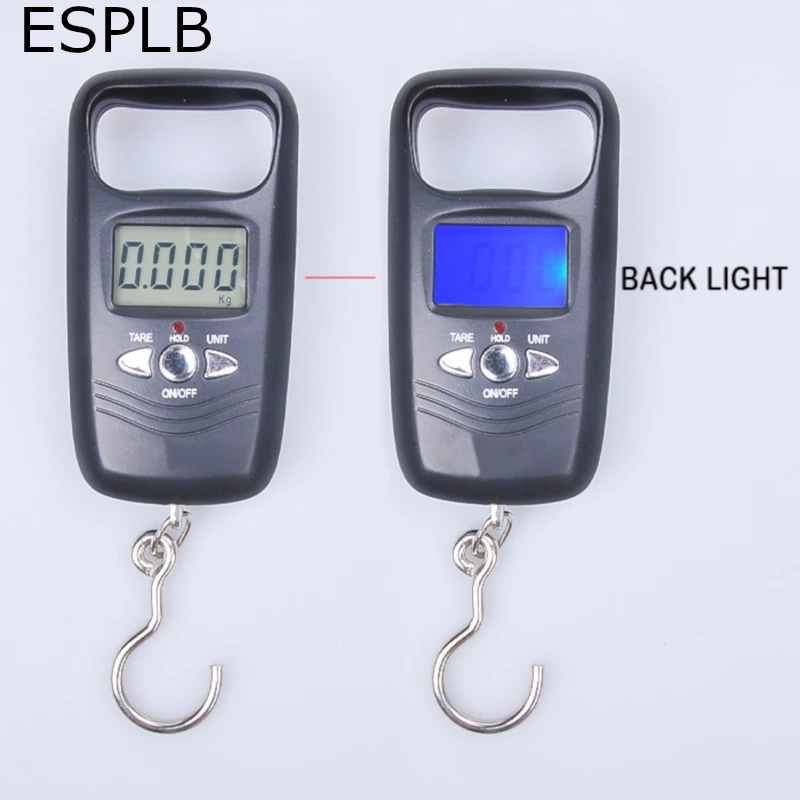 ESPLB 50kg Fishing Hook Luggage Digital Scale Pocket Potable LCD Hanging Electronic Travel Weighing Scales Black/Gold Color