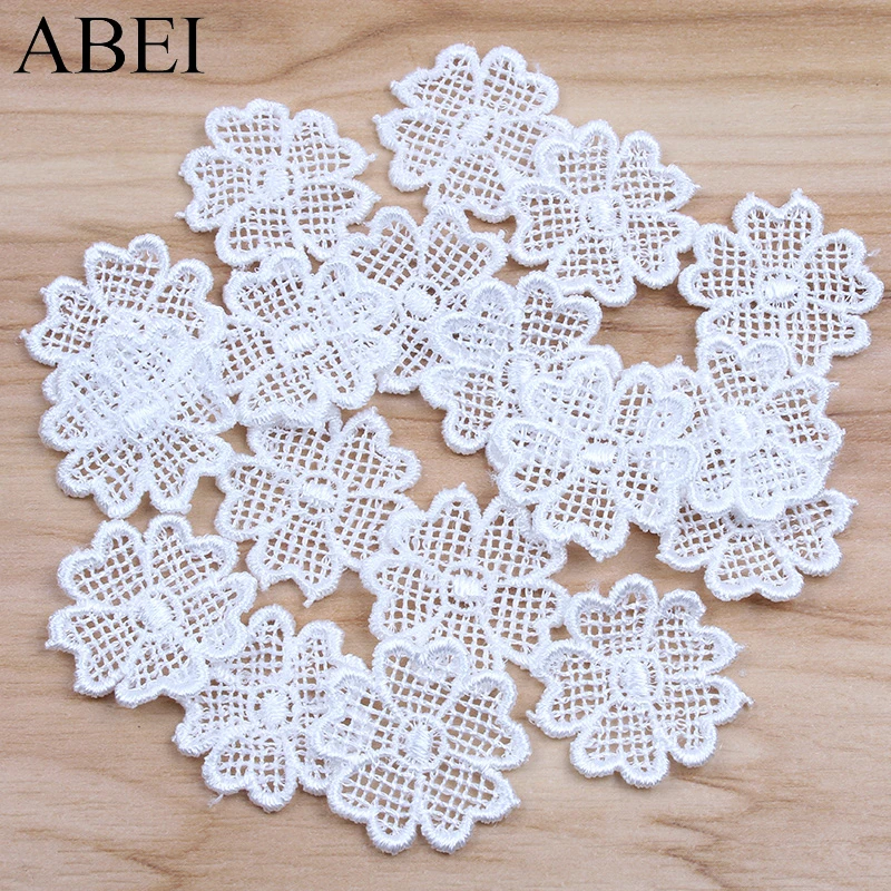 30pcs/lot 25mm Round Flower Applique Trimming DIY Patchwork Craft Garment Accessories Decoration Sew On Guipure Lace Fabric