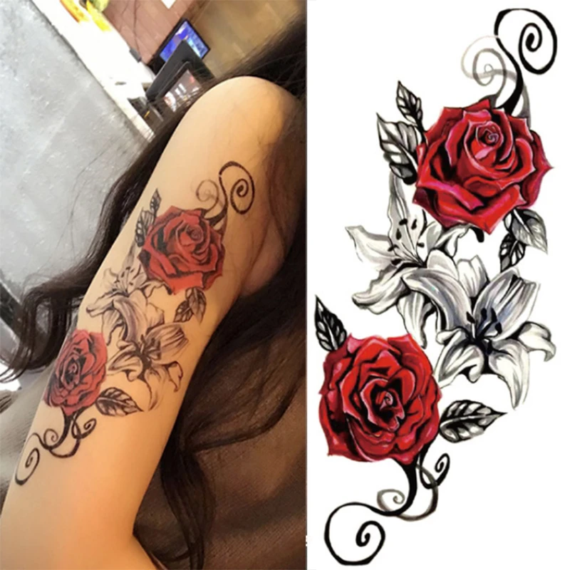 1pcs Watercolor cool henna rose flowers Temporary Body Tattoo Beautiful Shoulder thigh Back Body decor lace owl women body paint