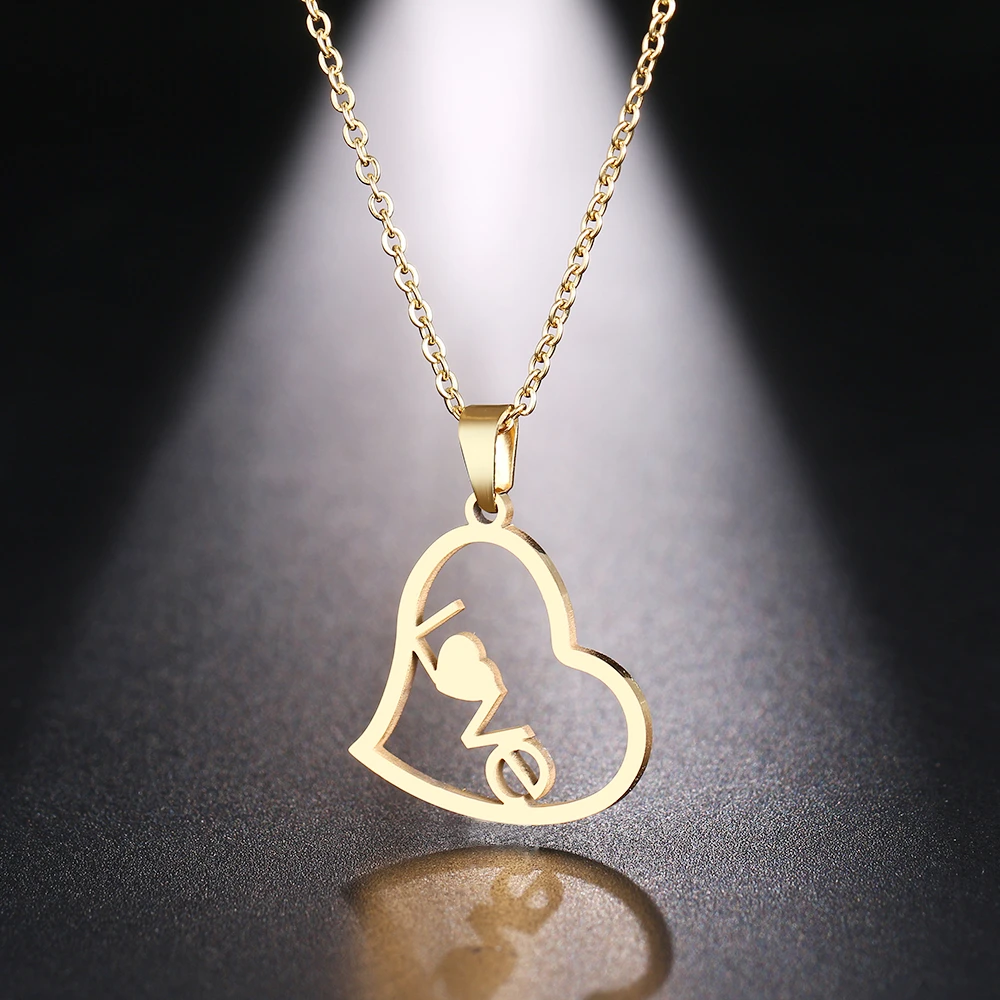 DOTIFI  Stainless Steel Necklace For Women Man Hollow Love Heart Gold And Silver Color Pendant Necklace Engagement Jewelry