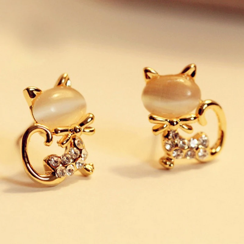 Hot Fashion Earrings/jewelry/Lovely Rhinestone Cat Earrings Cute Cat Stud Earrings Gifts For Women Girls 2018