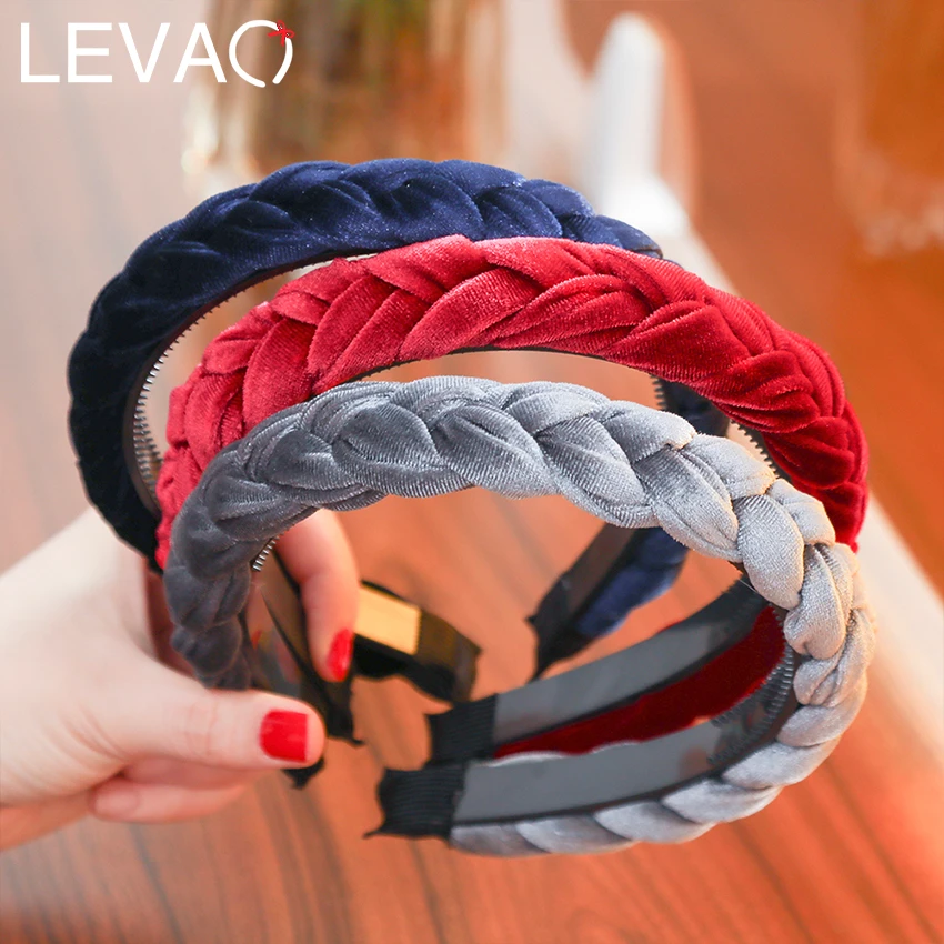 LEVAO Solid Color Velvet Braid Headband with Teeth Hair Accessories Korean Twists Hairband Women and Girls Head Wear