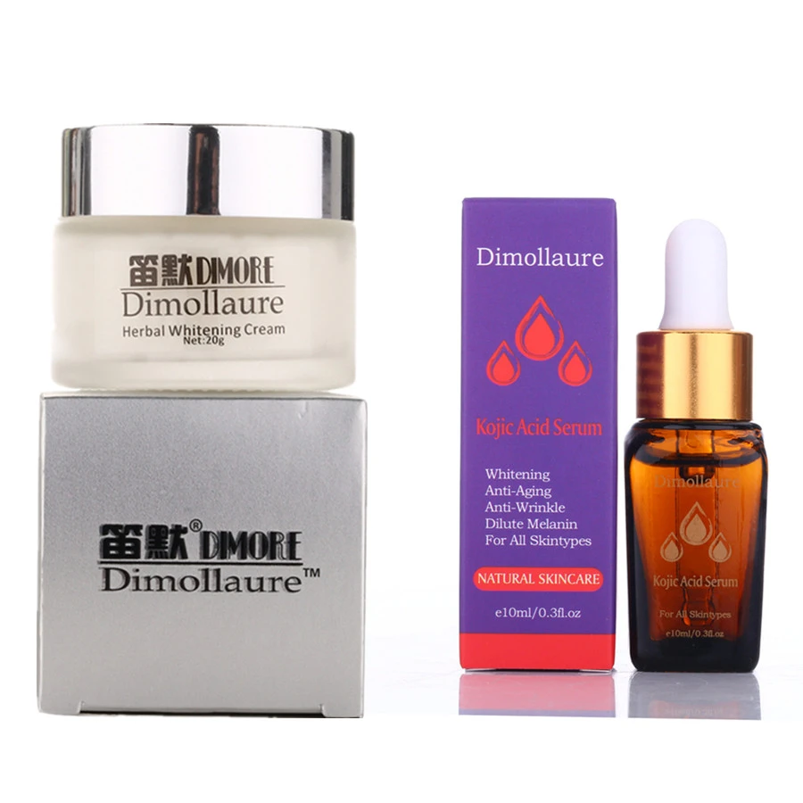 Dimollaure Strong Whitening Brightening Cream +Kojic Acid Serum Remove Freckle Melasma Pigment Melanin Dark Spot Face Cream