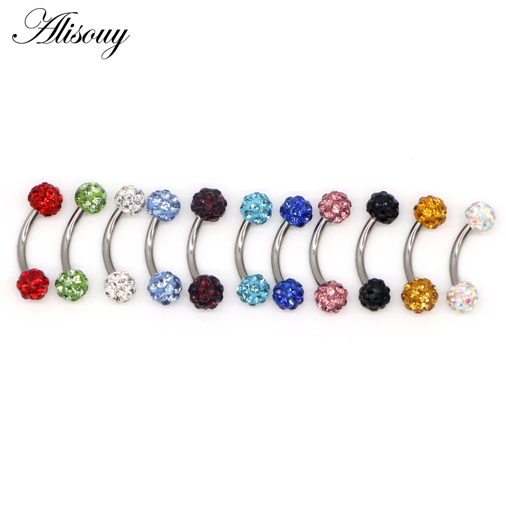 Alisouy 1Pc Disco Eyebrow Piercing Industrial Labret Bar Body Jewelry Stainless Steel Helix Piercing Ring Lip Curved Barbells