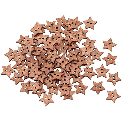 100Pcs 2 Holes DIY Star Shape Wooden Button Scrapbook Craft Sewing Buttons Five-pointed Star Shaped Duttons For Clothing Botones