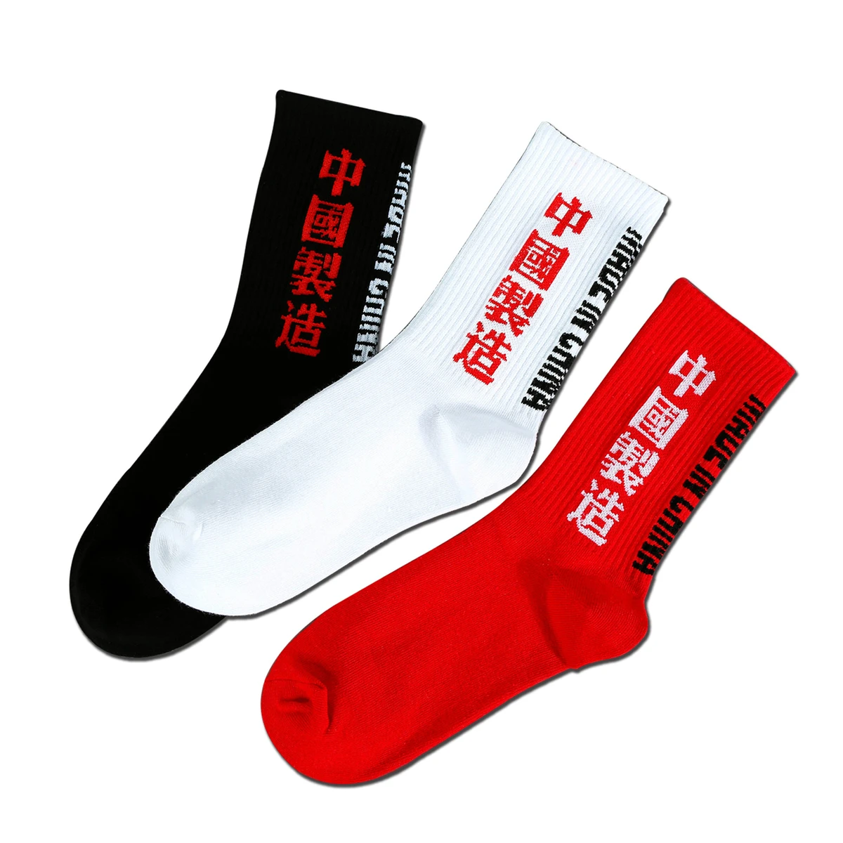 Printing Letter Black White Red Men Business Cotton Socks Male Funny Fashion Harajuku Hip Hop Street Skate Socks Autumn Winter