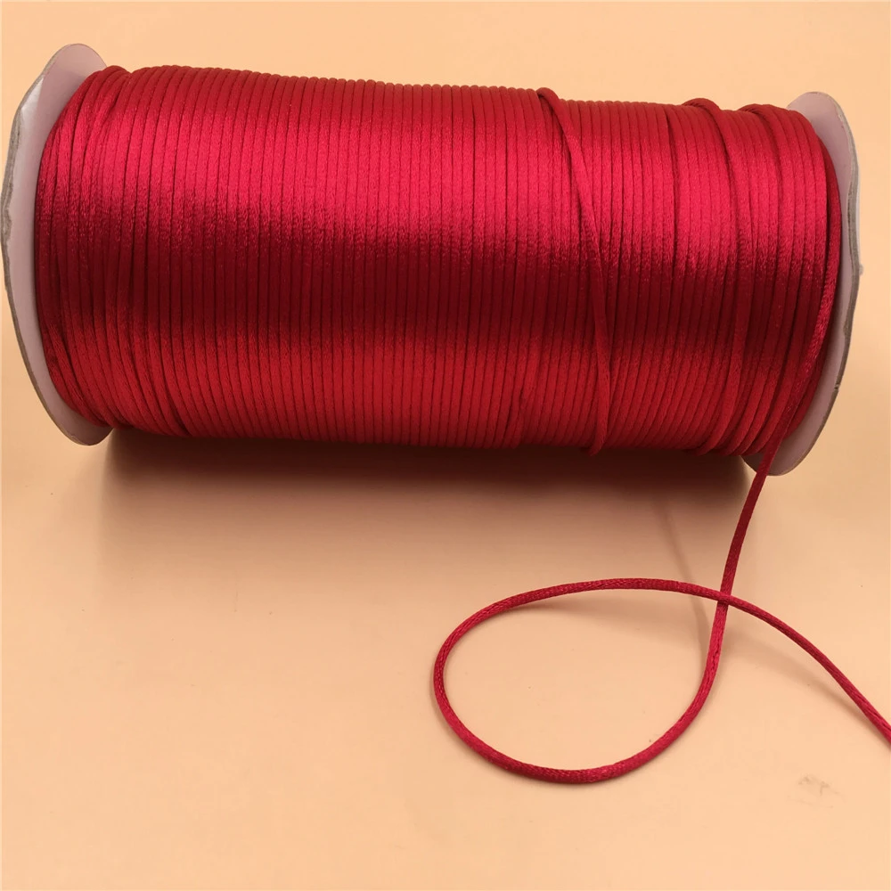 2mm X 20Meters Red Chinese Knot Rattail Satin Cord Braided String Jewelry Findings Beading Rope #R700