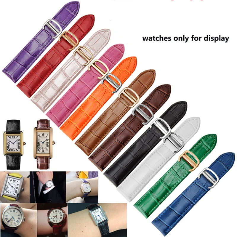 PEIYI watchband  Genuine Leather Watch Strap 18/20/22mm Bracelet For Men/Woman Replace Watchbands For Cartier Tank Solo