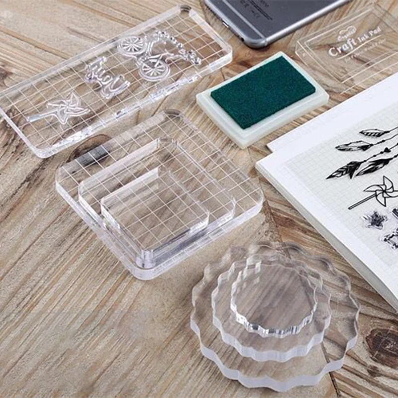 Transparent DIY Seal Stamp Blocks For Scrapbooking Photo Album Practical Transparency Acrylic Handle Block Decoration Tools