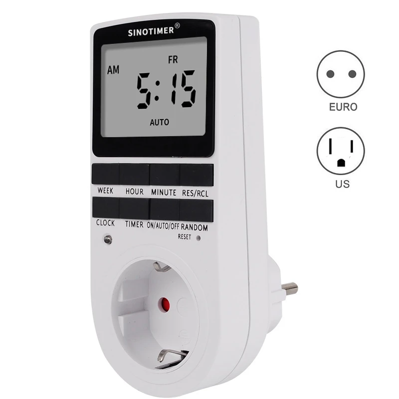 EU US Type Electrical 7 Days Weekly Programmable Wall Plug-in Digital Plug Time Switch Timer Socket Outlet Power 220V 110V AC