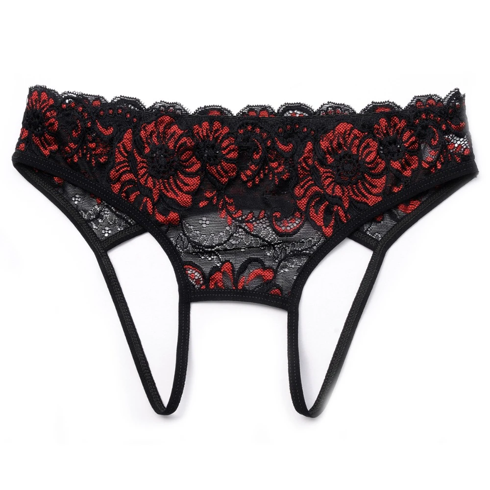 Women Sex Panties Lace Floral Erotic Underwear Temptation See Through Thongs Open Crotch Briefs Sexy Lingerie Black Blue Gray