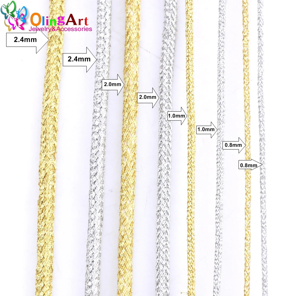 OlingArt 0.8mm/1.0mm/2.0mm/2.4mm Gold Silver thread color line Chinese Knot String Knit Cord Ropes Line Wire DIY Jewelry Making