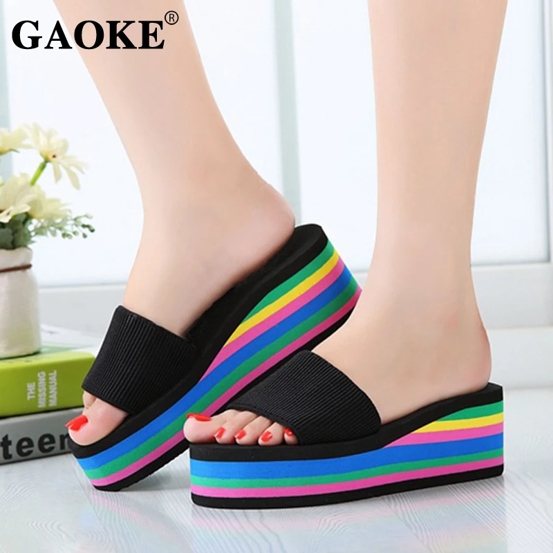 2021 Summer Women Sandal Slippers Platform Bath Slippers Wedge Beach Flip Flops High Heel Slippers Beach Slide Shoes