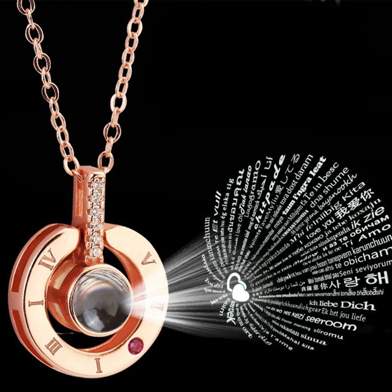 100 languages I love you pendant necklace rose gold jewelry fast delivery woman jewelry