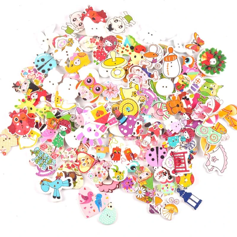 Mixed Cartoon Painting Wooden decorative Buttons For Sewing clothing Scrapbooking Crafts home decor 15-35mm MT1892