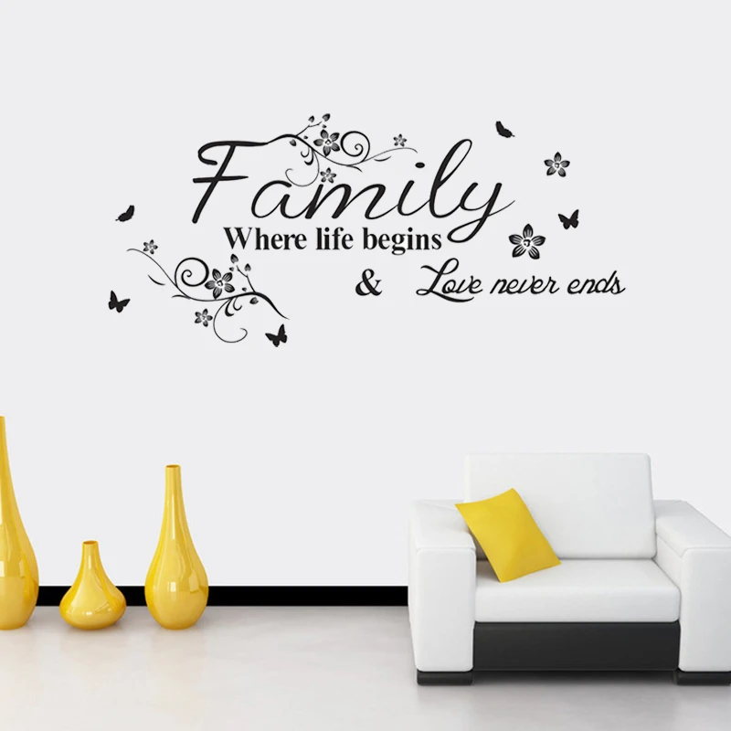 Love Family Where Life Begins Love Never Ends Removable Wall Stickers Parlor background Vinyl Art Bedroom Home Decor Mural Decal