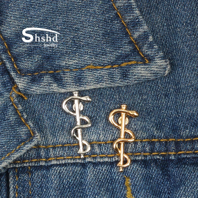 New World Health Organization WHO Logo Brooch Snake Caduceus Pins Doctor Nurse Medical Wellness Symbol Badge Jewelry
