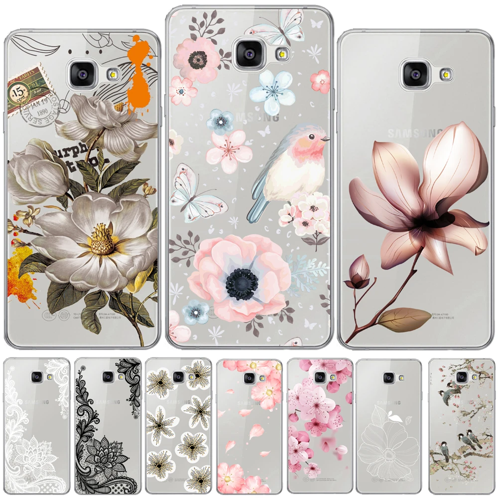 Flower Rose Soft TPU Cover For Samsung Galaxy A3 A5 A7 2016 2017 A6 A8 Plus A7 A9 2018 A10 A20 A30 A50 A70 Floral Leaves Case
