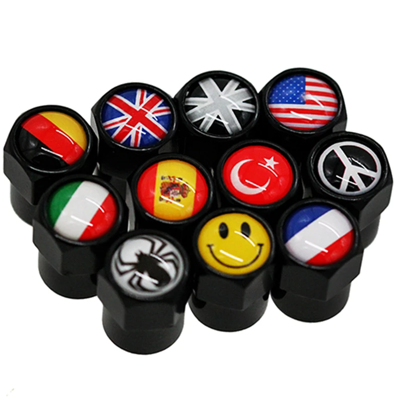 HAUSNN 4Pcs/Set Car Wheel Tire Valve Caps Stem Cover Auto Styling National Flags for VW Suzuki BMW Audi FIAT Mazda Toyota