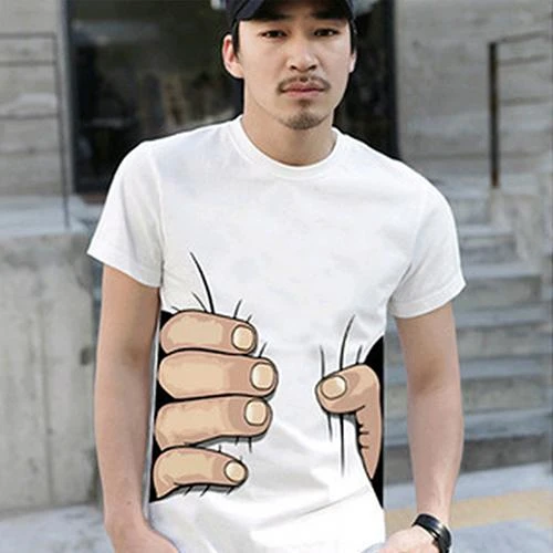 2020 New Men's Fashion Summer 3D Big Hand Print Round Neck Short Sleeve White T-shirt Hot Halloween Costumes