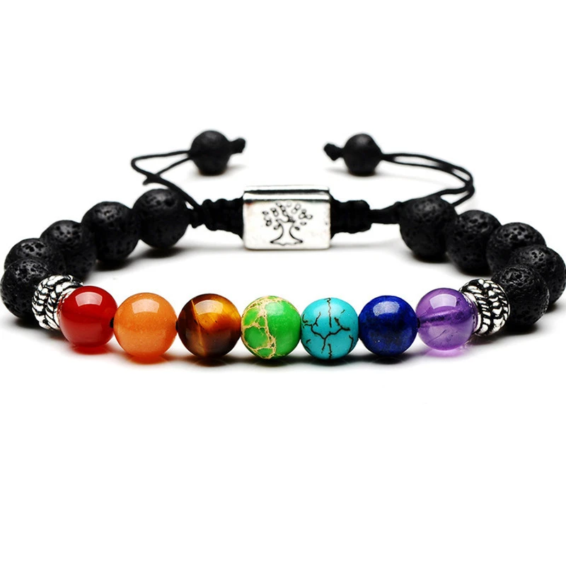 DIEZI Yoga Handmade 7 Chakra Tree Of Life Charm Bracelets Lava Stones Multicolor Beads Rope Bracelet Women Men Bracelets Bangles