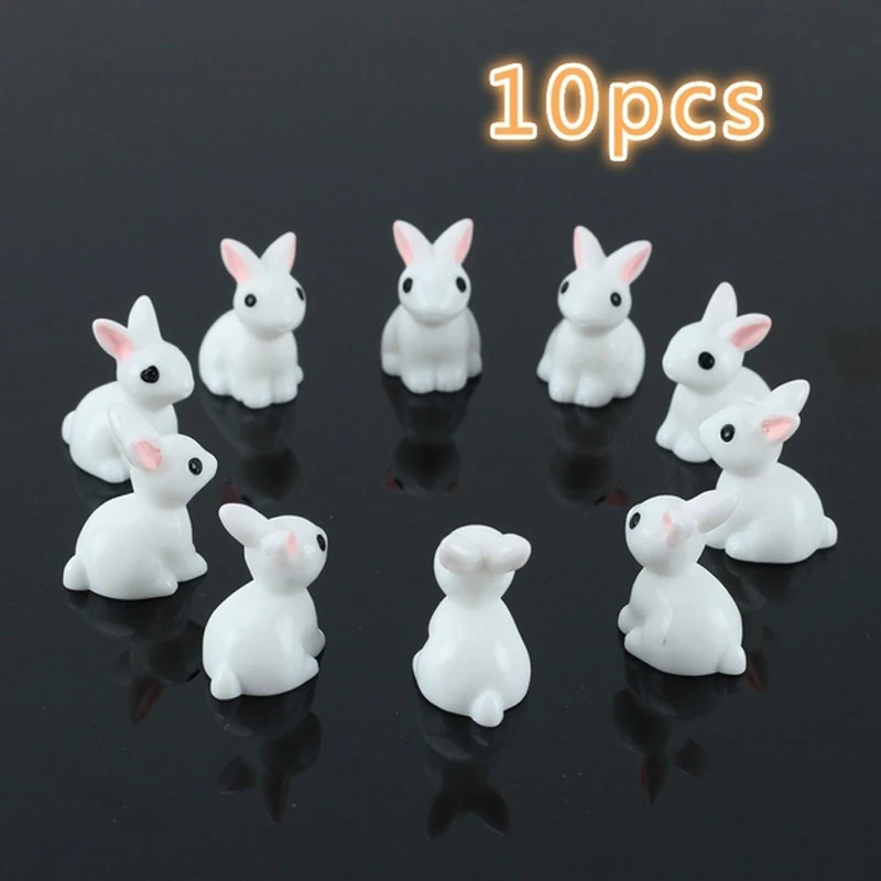 10 Pcs Lovely Miniature Garden Mini Rabbit Resin Fairy Ornament Flower Plant Pot Home Figurine Animal Decor Supply