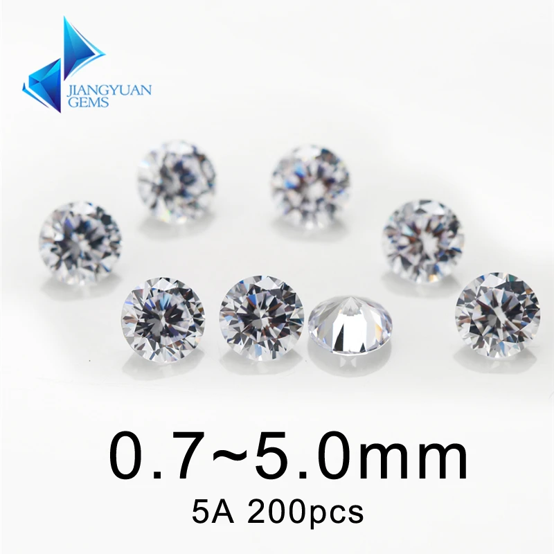 200pcs 0.7~5mm 5A Sample White Round Machine Cut Lab Created Loose Cubic Zirconia Cubic Zircon Stone