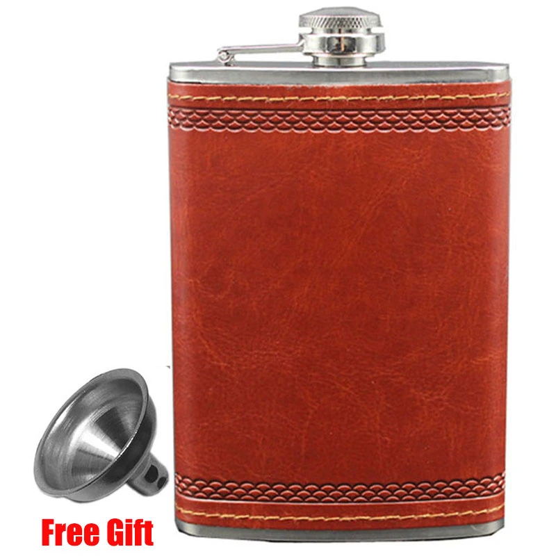 Hip Flask with Funnel 9 OZ Stainless Steel Flasks for Liquor Outdoor Whiskey PU Leather Pocket Flask for Alcohol Men Gift Set