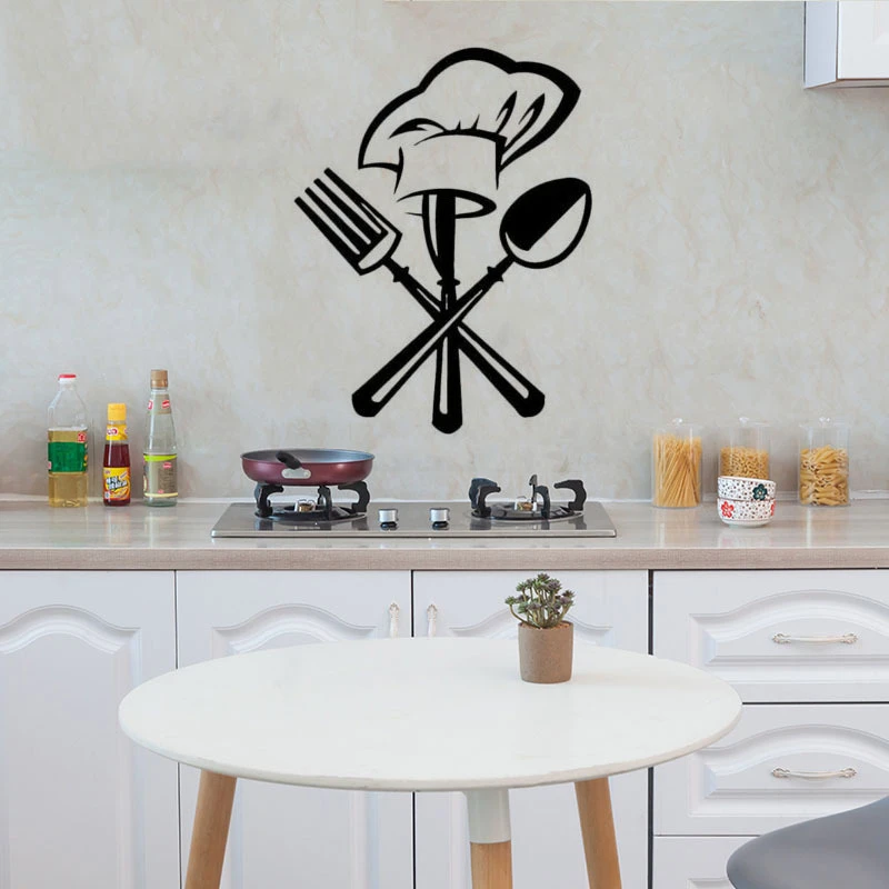 Creative Cutlery knife fork chef hat Wall Sticker for Kitchen restaurant decoration Mural Decals wallpaper home decor stickers