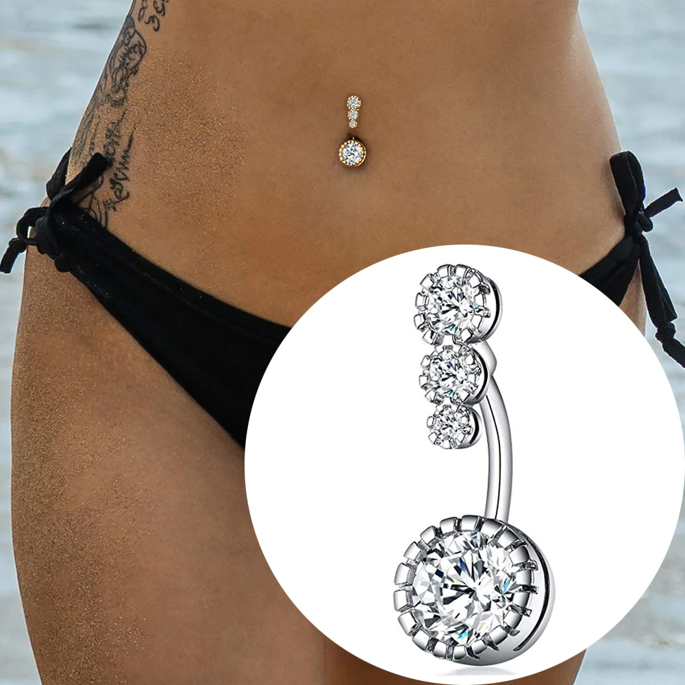 4 Crystal CZs Belly Button Rings 316L Surgical Steel Navel Rings Belly Piercing Nombril Ombligo Women Men 1.6*10mm Body Jewelry