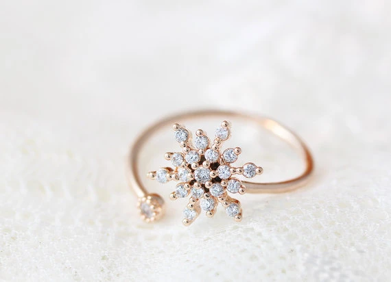 Todorova White CZ Crystal Snowflake Finger Ring Adjustable Opening Rings for Women Wedding Engagement Christmas Gift