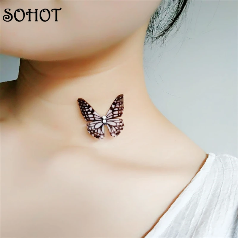 SOHOT Trendy 3D Butterfly Choker Collar Necklace for Women Party Fishing line Boho Party Jewelry Bijoux Valentine's Day Gifts