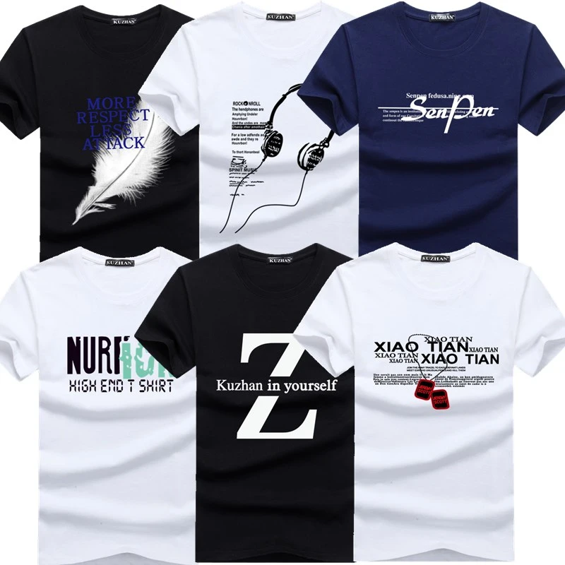 TEXIWAS 6Pcs  New Fashion Brand Trend Print Slim Fit T Shirt Men Tee O-Neck Casual Men T-Shirt Cotton T Shirts Plus Size M-5XL