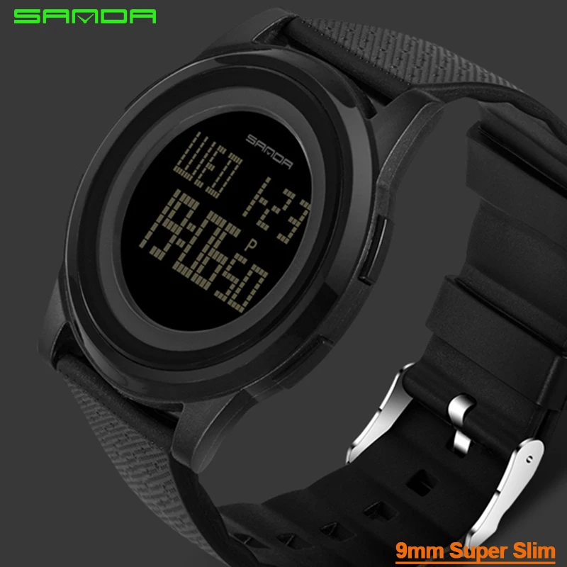 SANDA Brand 9mm Super Slim Men's Watch Luxury Electronic LED Digital Watches for Man Clock Male Wristwatch Relogio Masculino 337