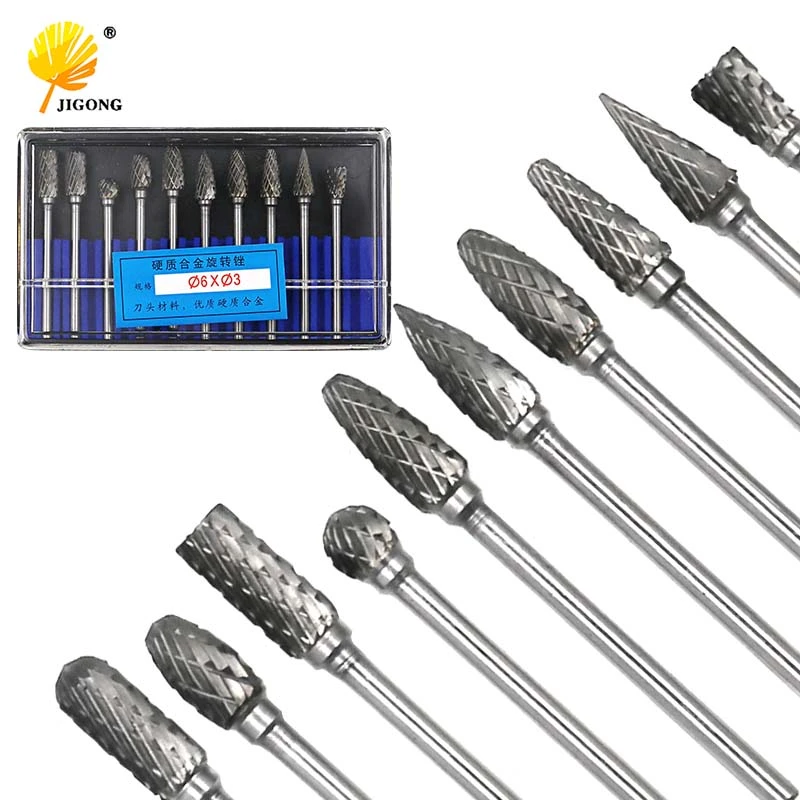 10pcs/set 3*6MM Double text  Head Tungsten Carbide Rotary Tool Point Burr Die Grinder Abrasive Tools Drill Milling Carving Bit