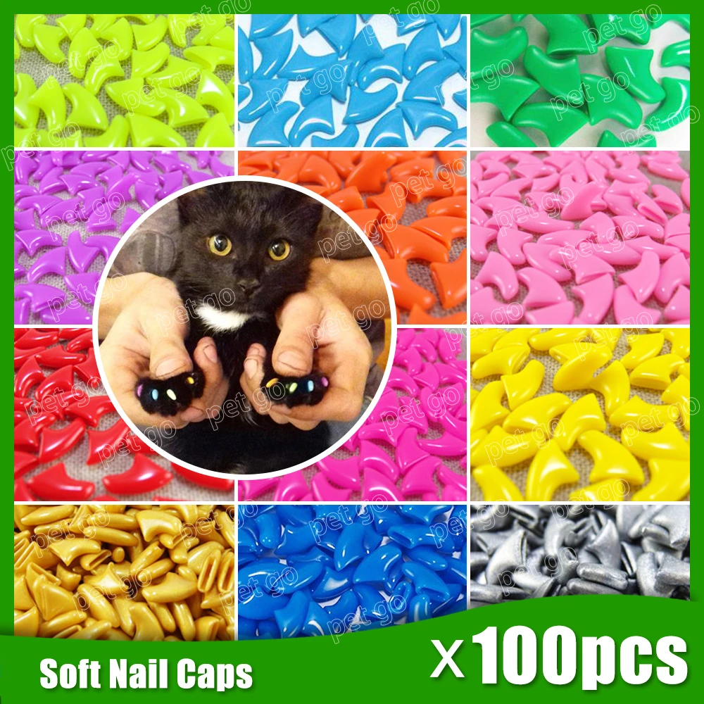 New fashion Solid Color 100pcs/lot Cat  Nail Caps cat soft Claw  cat Paws  with 5*Adhesive Glue  4 cat size