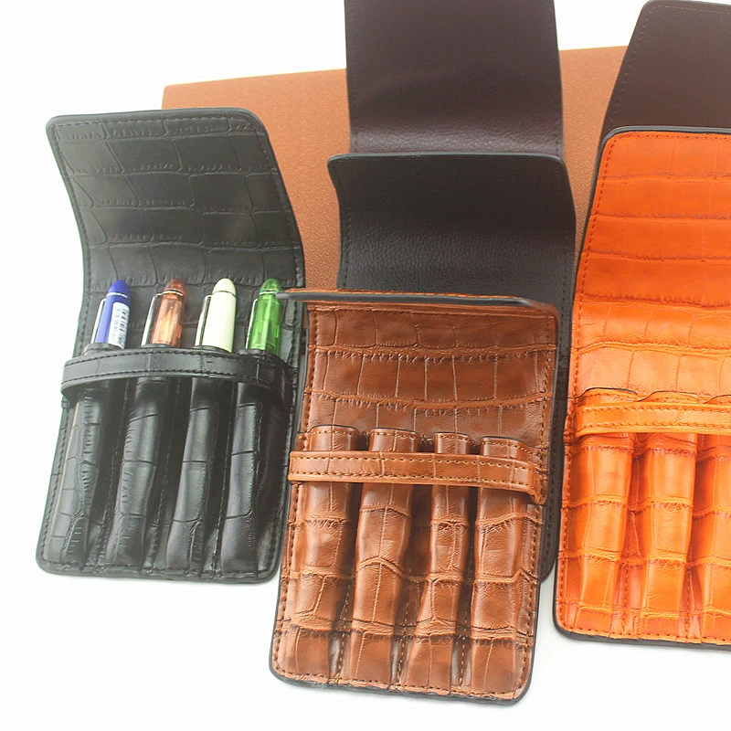 Handmade Leather Pen Case Pencil Bag Fountain Sleeve Bag Vintage Pouch for 4 Pen Stylus Ballpoint Cute Stationary