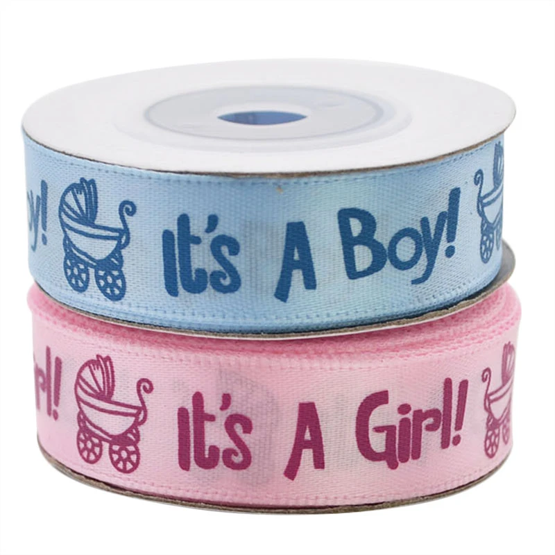 1 Roll 10Yards It is a Boy Girl Printed Ribbon Baby Shower Christening Satin Ribbon Gift Packing DIY Crafts Christmas Ribbons