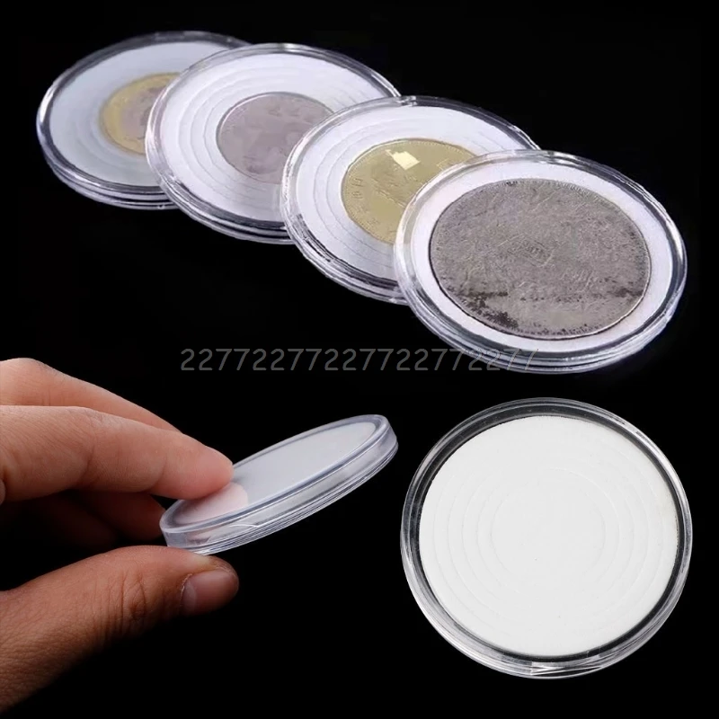 46mm Plastic Coin Holder Capsule Storage Case Collection Display Container Box 10pcs With Pad 5 size rings for choose N01