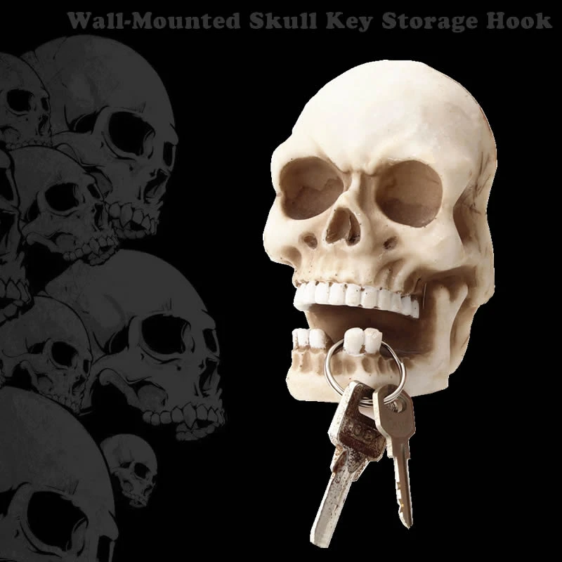 Creative Skull Sculpture Key Storage Hook Wall Mount Resin Skeleton Desk Ornament Statue For Funny Gift Halloween Party Decor