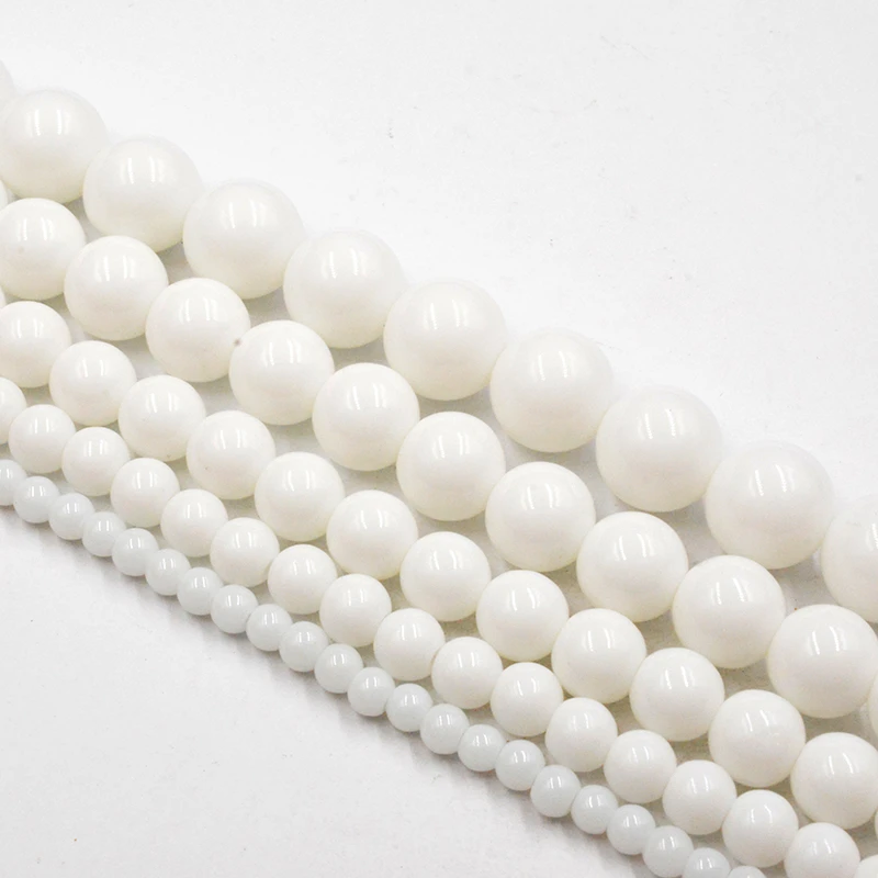 Natural White Round Stone Beads 4-12mm Wholesale Loose Beads for Jewelry Making Accessories DIY Free Shipping Strand 15''