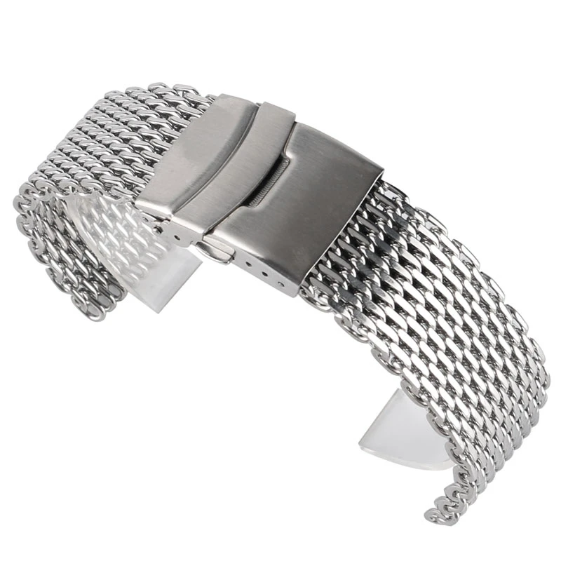 18mm 20mm 22mm Stainless Steel Mesh Watch Band Silver For Mens Wrist Watch Strap Bracelet Push Button Replacement