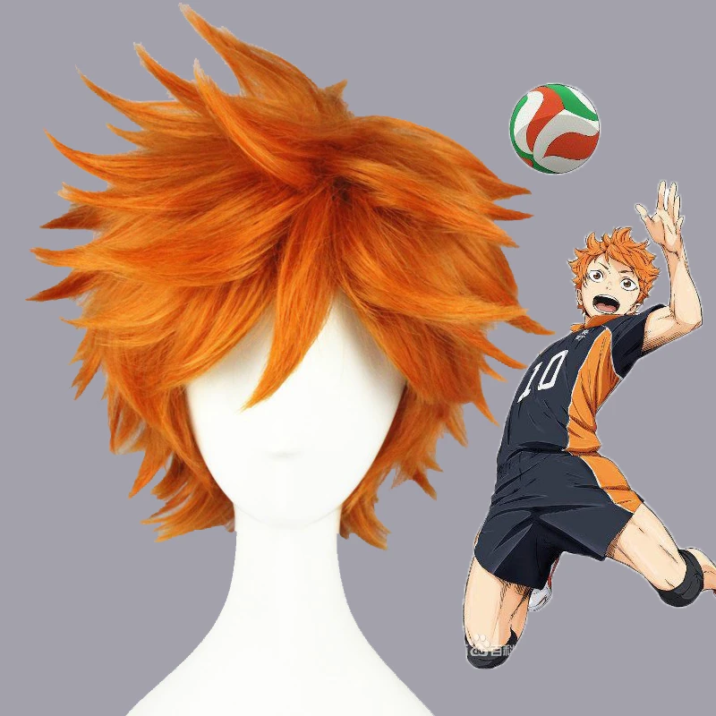 Haikyuu!! Hinata Syouyou Short Orange Fluffy Layered Cosplay Wigs Heat Resistant Synthetic Hair Anime Wig + Wig Cap