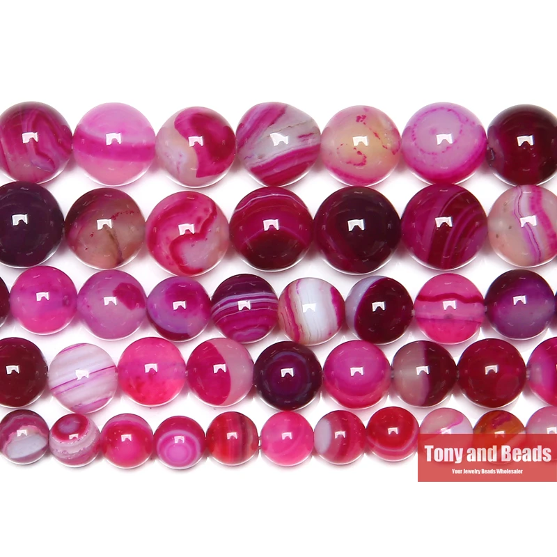 Natural Stone Banded Magenta Stripes Agate Round Loose Beads 4 6 8 10 12MM Pick Size For Jewelry Making